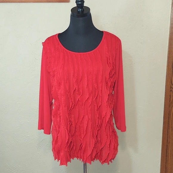 Woman's Notations Quarter Sleeve Ruffled Front Blouse - Picture 1 of 5